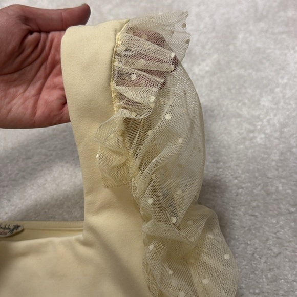 Free People Mesh Polka Dot Detail Sleeves Cream Bodysuit size L - Picture 7 of 8